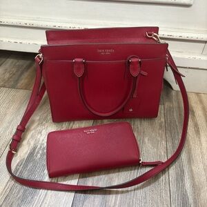 kate spade red leather satchel with coordinating wallet set